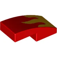 Brick Curved 2 x 1 No Studs [1/2 Bow] with Yellow Flames print
