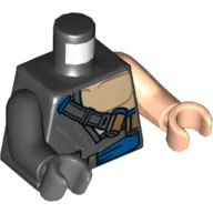 Torso, Odd Arms and Hands, Shirt Torn, Bare Chest, Ammo Belt, Blue Sash Print, Left Light Nougat Arm and Hand, Right Black Arm and Dark Bluish Gray Hand