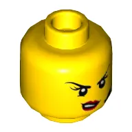 Minifig Head, Headset, Red Lips Crooked, Angry Print