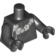 Torso Necklace with Large White Spheres, Tribal Marking Print, Black Arms and Hands