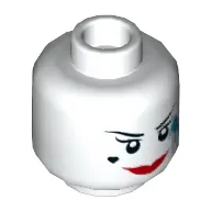 Minifig Head Harley Quinn, Thin Eyebrows, Red Lips, Smile, Heart on Cheeks, Dark Azure Paint Splotch, Smile / Open Mouth Smile Print