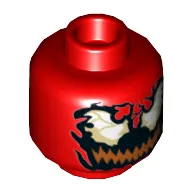 Minifig Head Carnage, Black Jagged Eyes, Wide Dark Orange Mouth Print [Hollow Stud]