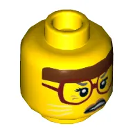Minifig Head Sherry Scratchen-Post, Reddish Brown Headband, Dark Red Glasses, White Cat Whiskers, Scowling Print [Hollow Stud]