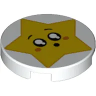 Tile Round 2 x 2 with Yellow Star with Surprised Face print