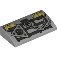 Brick Curved 2 x 4 x 2/3 No Studs, with Bottom Tubes and Grill, Chain, Headlights, Skull in Triangle print
