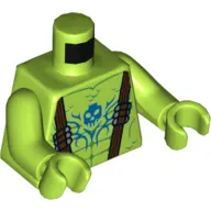 Torso Dark Brown Suspenders with Silver Bullets, Green Muscle and Scale Lines, Blue Skull Tattoo Print, Lime Arms and Hands
