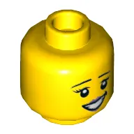 Minifig Head Crayon Girl, Dual Sided, Eyebrows, Dark Pink Lips, Smile Showing Teeth, Eyes Open / Eyes Closed Print [Hollow Stud]