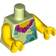 Torso Dark Pink and Magenta Lei, Medium Azure and Bright Green Flowers Print, Yellow Arms and Hands