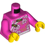 Torso Traditional Chinese Robe with White Flowers, White Sash Print, Dark Pink Arms, Yellow Hands