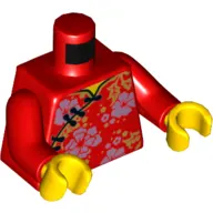 Torso Dress/Robe with Sand Blue and Yellow Flowers Print, Red Arms, Yellow Hands