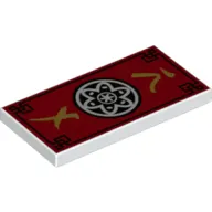 Tile 2 x 4 with Red Background, Black Trim, Gold Asian Symbols, Black and White Mandala Print