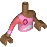 Minidoll Torso Girl with Coral Star on Magenta Circle, Bright Pink Shirt Print