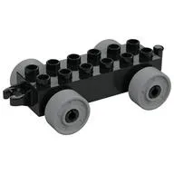 Duplo Car Base 2 x 6 with Fake Bolts, Open Hitch End and Light Bluish Gray Wheels