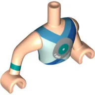 Minidoll Torso Man with Dark Turquoise/Silver Circles, Dark Azure/Light Aqua/Blue Shapes, Dark Turquoise Arm Band