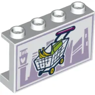 Panel 1 x 4 x 2 - Hollow Studs with Side Supports with Shopping Cart, Bananas, Bag print