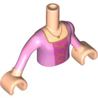 Minidoll Torso Girl with Pink Dress, Dark Pink Under Shirt, Laces Print, Light Nougat Arms and Hands