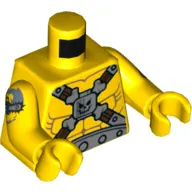 Torso Bare Chest, Straps, Skull, Bones, Metal Belt Print, Yellow Arms and Hands with Tattoo Print on Right Arm