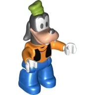 Duplo Figure Goofy with Lime Hat, Black Waist Coat, White Hands, Blue Legs