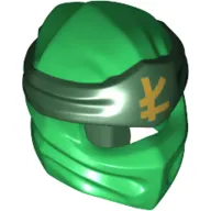 Wrap with Long Back Knot, Dark Green Band Pattern with Yellow Asian Symbol print