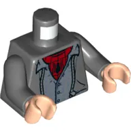 Torso Jacket, Medium Blue Vest, Button, Red Spider-Man Suit Print, Dark Bluish Gray Arms, Light Nougat Hands