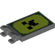 Tile Special 2 x 3 with 2 Clips [Thick U Clips] with Black Pixelated Face on Yellow Field with Green Border Print