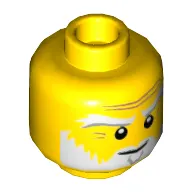 Minifig Head Sensei Wu (Master), White Eyebrows, Beard, Angry Smile