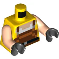 Torso Pixelated Overalls, Reddish Brown and Dark Orange Squares Print, Light Nougat Arms, Black Hands
