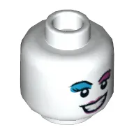 Minifig Head Harley Quinn, Dark Azure and Lavender Eye Shadow, Mean Smile with Teeth / Tongue Sticking Out Print