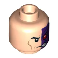 Minifig Head Two-Face (Harvey Dent), Half Side Purple, Red Left Eye, Angry Print