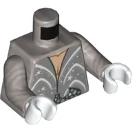 Torso Shirt, Half Open with White Glitter Decoration Print, Flat Silver Arms, White Hands