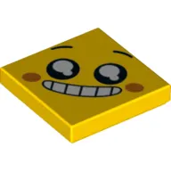 Tile 2 x 2 with Black Eyes, Big Smile/Grin Mouth, Teeth, Dark Orange Dots print