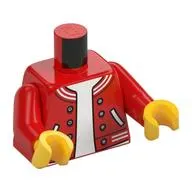 Torso Letterman Jacket with Buttons and Pockets, over White Shirt Print, Red Arms, Yellow Hands
