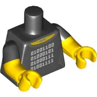 Torso, Dual Molded Arms, Yellow Neck, Silver Necklace and 4 Rows of White Binary Code Print, Black Sleeves Pattern, Yellow Arms and Hands