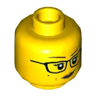 Minifig Head Rose Davids, Glasses, Peach Lips, Stern Smile / Scared Print