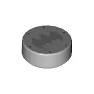 Tile Round 1 x 1 with Dark Bluish Grey Batman Logo, 6 Reddish Brown Rivets print
