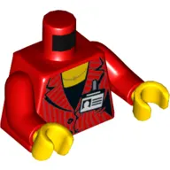 Torso Suit Jacket with Name Badge, Yellow Neck, and Black Undershirt Print, Red Arms, Yellow Hands
