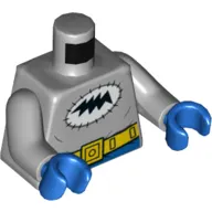 Torso Bodysuit, Black Lightning in White Oval (Batmite Logo), Yellow Utility Belt Print, Light Bluish Gray Arms, Blue Hands
