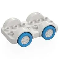 Duplo Car Base 2 x 6 - 4 White Wheels with Dark Azure Tires on 2 Fixed Axles