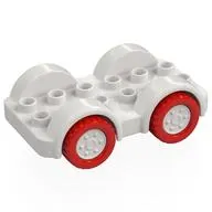 Duplo Car Base 2 x 6 - 4 White Wheels with Red Tires on 4 Fixed Axles