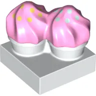 Duplo Food, Two Cakes on Plate Pink with Sprinkles Print