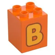 Duplo Brick 2 x 2 x 2 with Bright Light Orange 'B' Print
