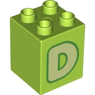 Duplo Brick 2 x 2 x 2 with Yellowish Green 'D' Print