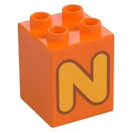 Duplo Brick 2 x 2 x 2 with Bright Light Orange 'N' Print