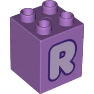 Duplo Brick 2 x 2 x 2 with Lavender 'R' Print