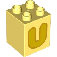 Duplo Brick 2 x 2 x 2 with Yellow 'U' Print