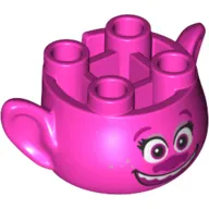 Minifig Head Special, with Ears and 4 Studs on Top, with Face with Purple Nose and Open Mouth Smile Print (Poppy)