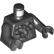 Torso, Odd Hands, Armor with Silver Chest Plate and Medium Azure Circles Print, Black Arms, Left Black Hand, Right Dark Bluish Gray Hand