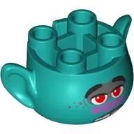 Minifig Head Special, with Ears and 4 Studs on Top, with Face with Red Eyes, Purple Nose and Gray Eye Shadow Print (Branch)
