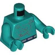 Torso Bare Chest with Skull Tattoo Print, Dark Turquoise Arms and Hands