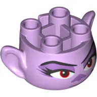 Minifig Head Special, with Ears and 4 Studs on Top, with Face with Red Eyes, Eye Shadow and Eyelashes Print (Queen Barb)